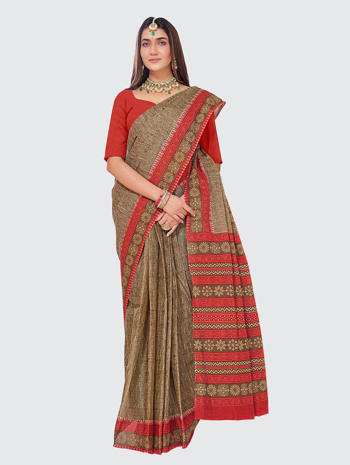brown printed saree - 18854951 -  Standard Image - 1