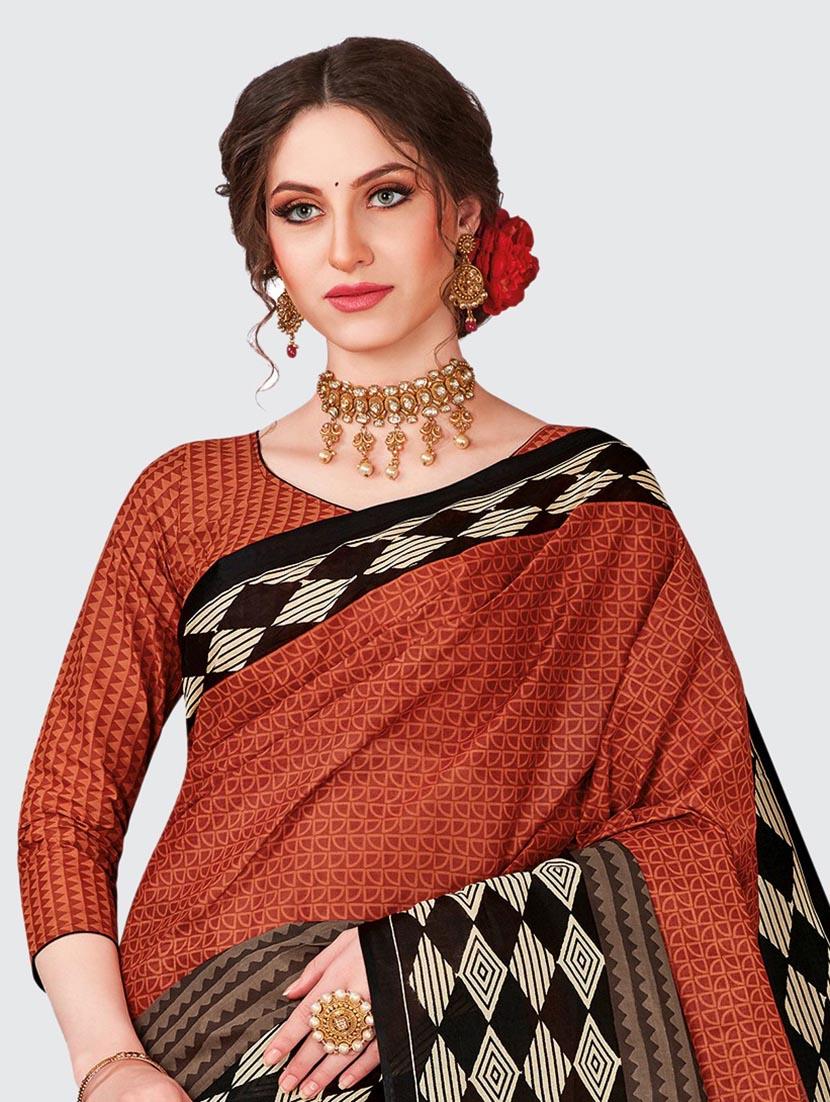 brown printed saree with blouse - 18854956 - Standard Image - 1