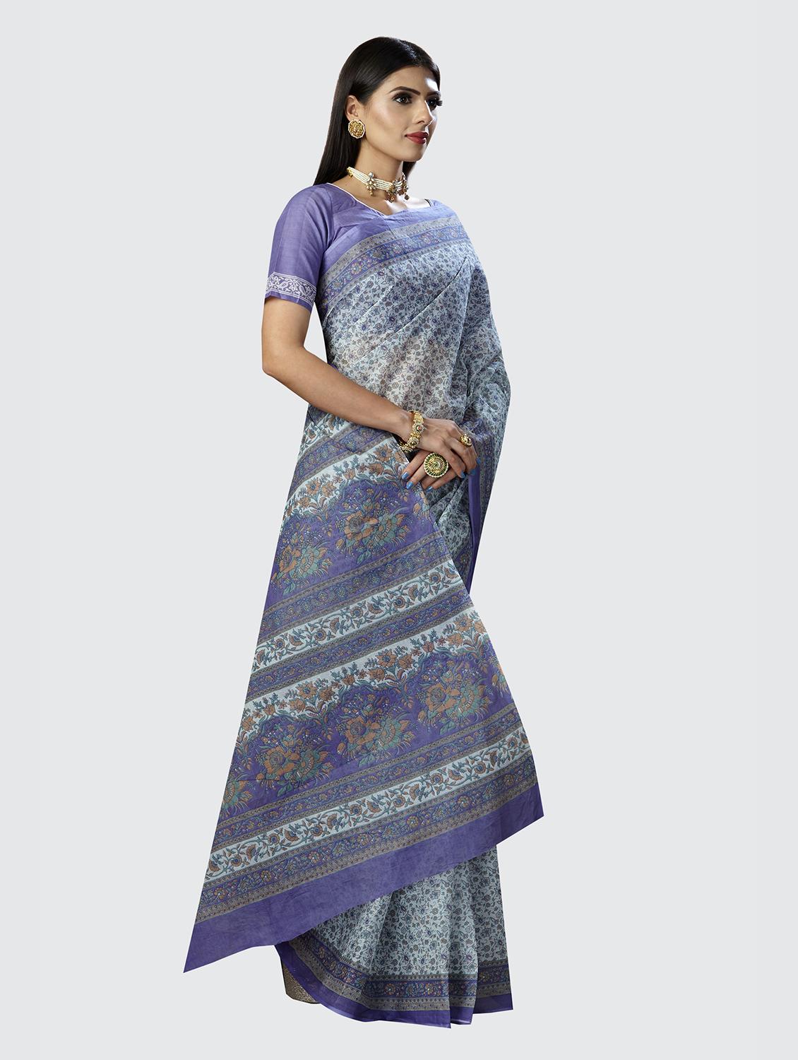blue printed saree with blouse - 18854995 - Standard Image - 1