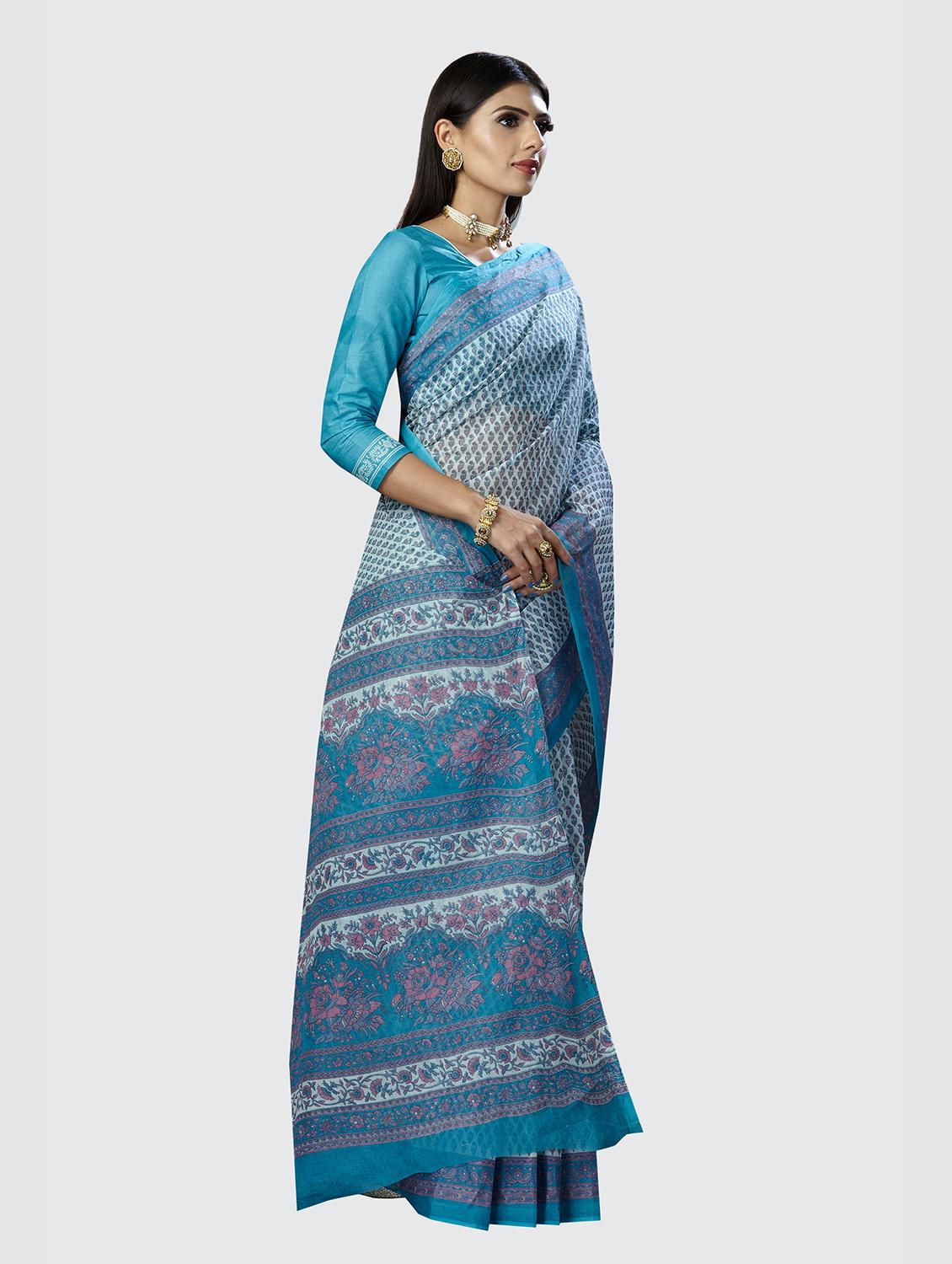 blue printed saree with blouse - 18854999 -  Standard Image - 1
