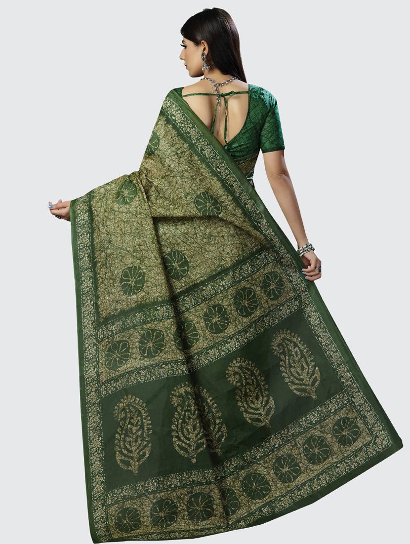 green printed saree with blouse - 18855013 -  Standard Image - 1