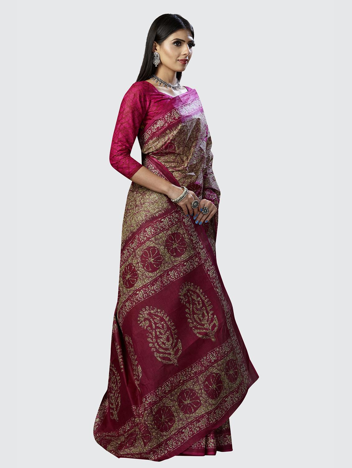 magenta printed saree with blouse - 18855029 - Standard Image - 1