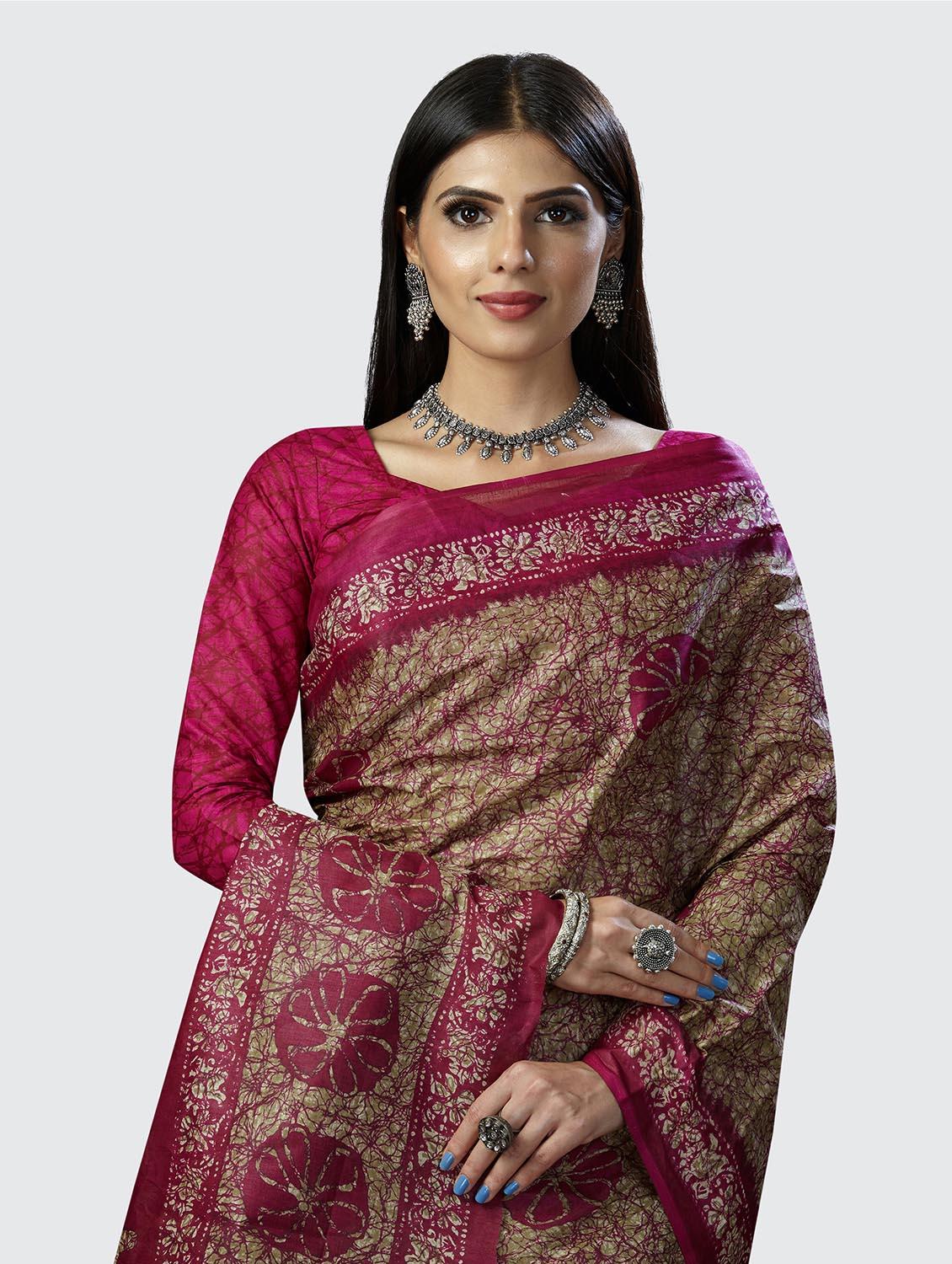 magenta printed saree with blouse - 18855029 - Standard Image - 4