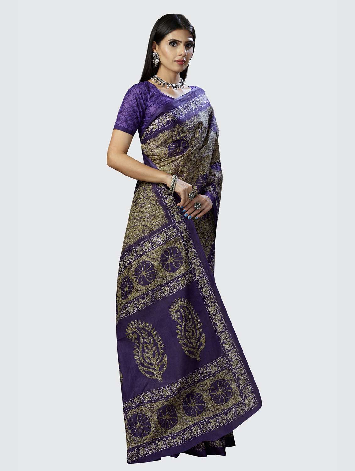 purple printed saree with blouse - 18855030 -  Standard Image - 1