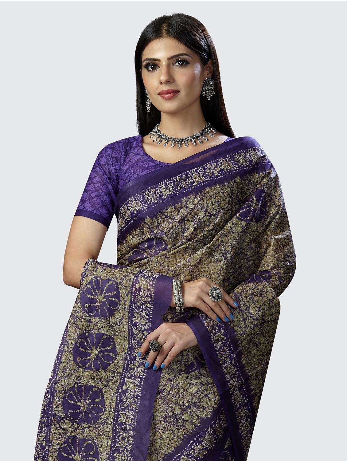 purple printed saree with blouse - 18855030 -  Standard Image - 4