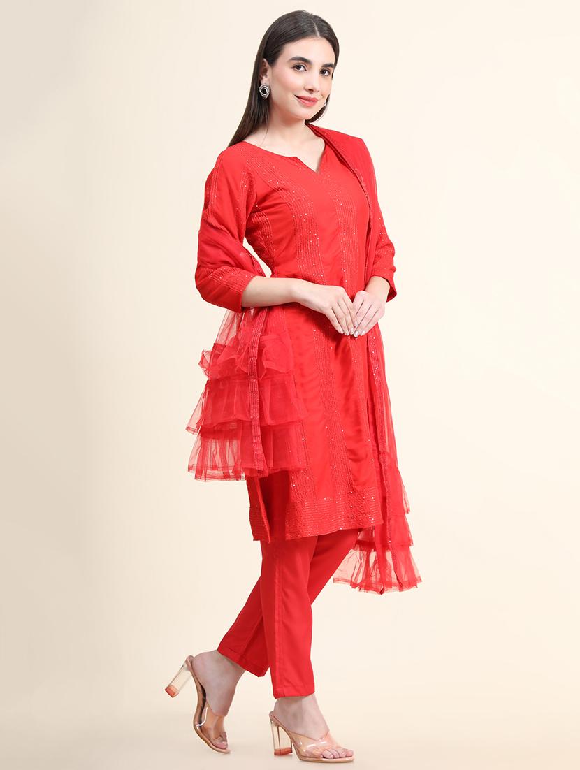 red rayon semistitched suit - 18855047 -  Standard Image - 1
