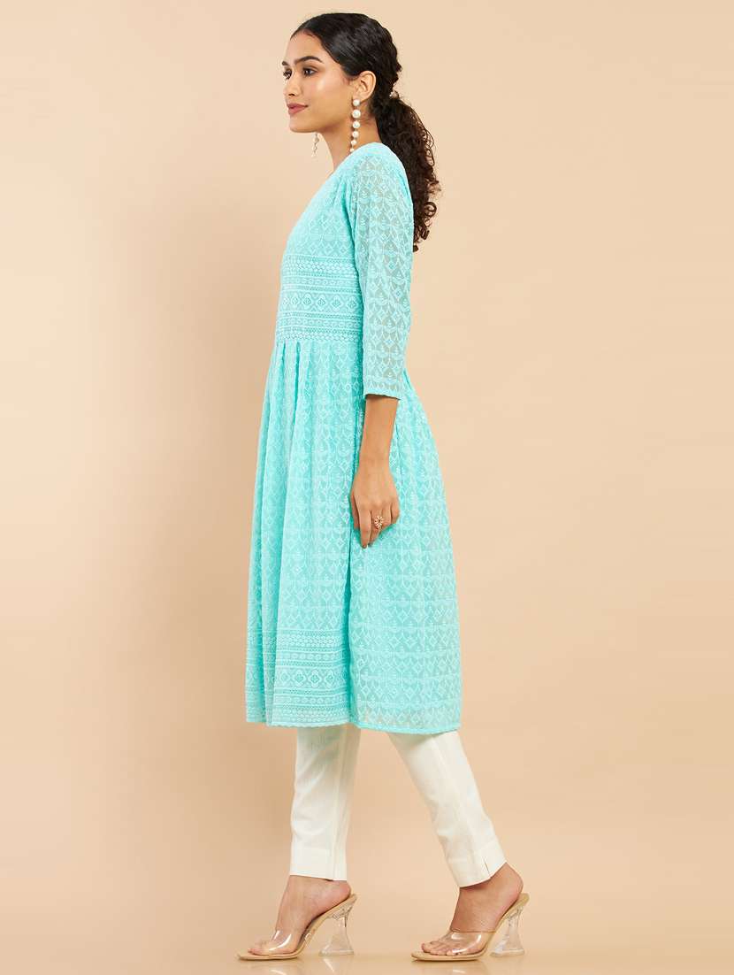 embroidered a-line kurta - 18863247 -  Standard Image - 1