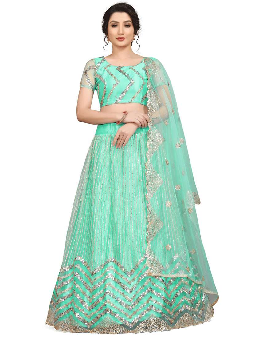 light blue net flared lehenga