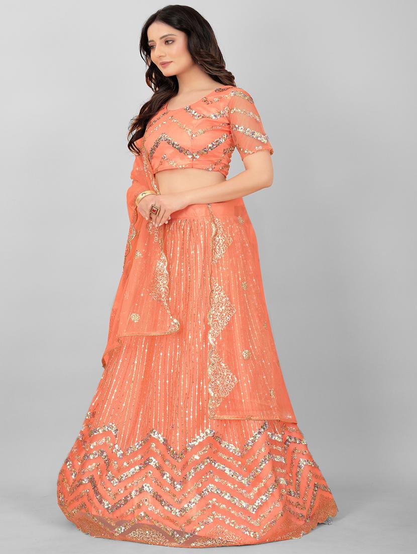 orange net flared lehenga - 18865770 - Standard Image - 1