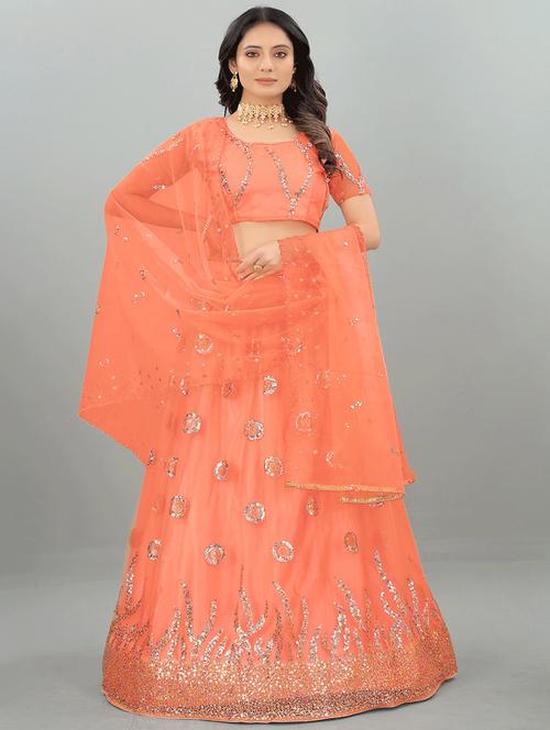 orange net flared lehenga - 18865774 - Standard Image - 0