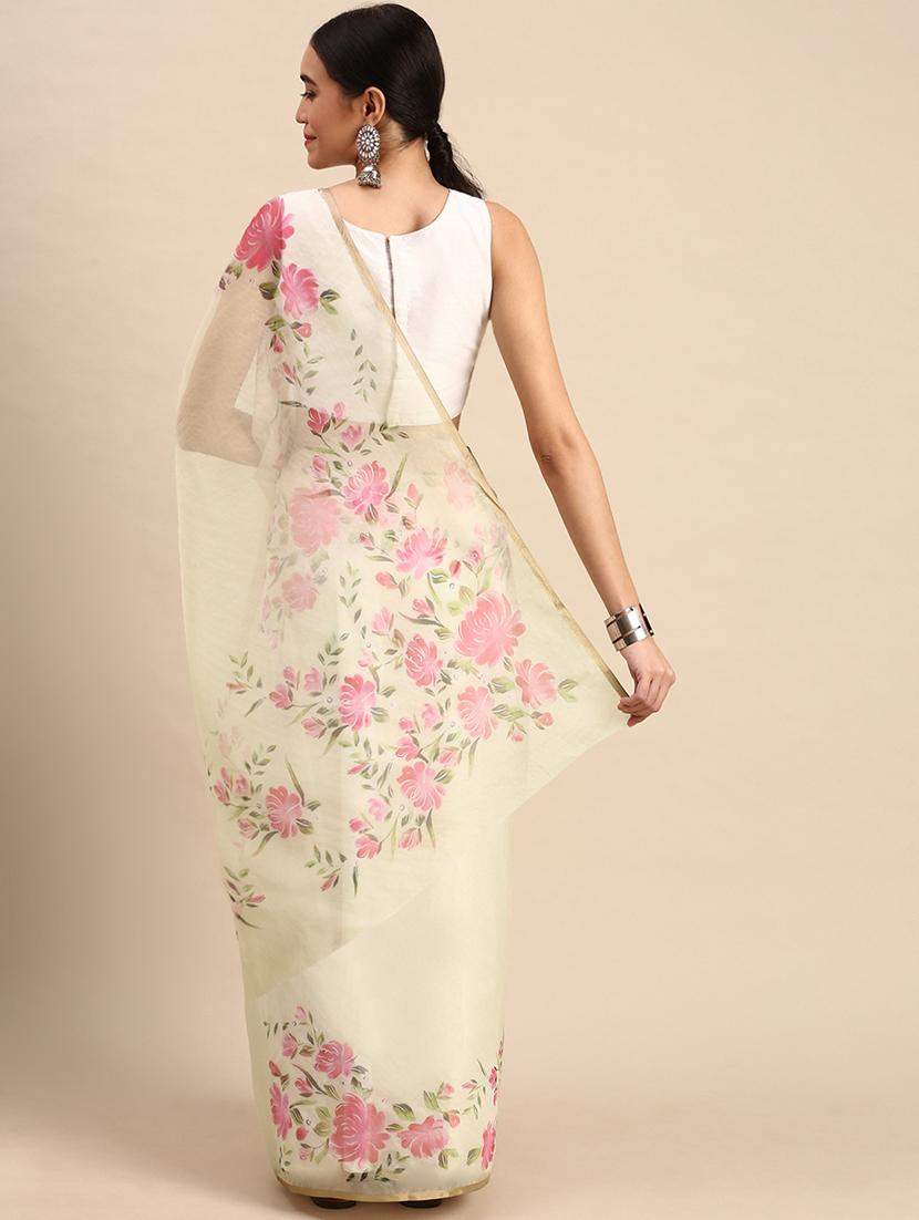 offwhite organza printed saree - 18870051 - Standard Image - 1