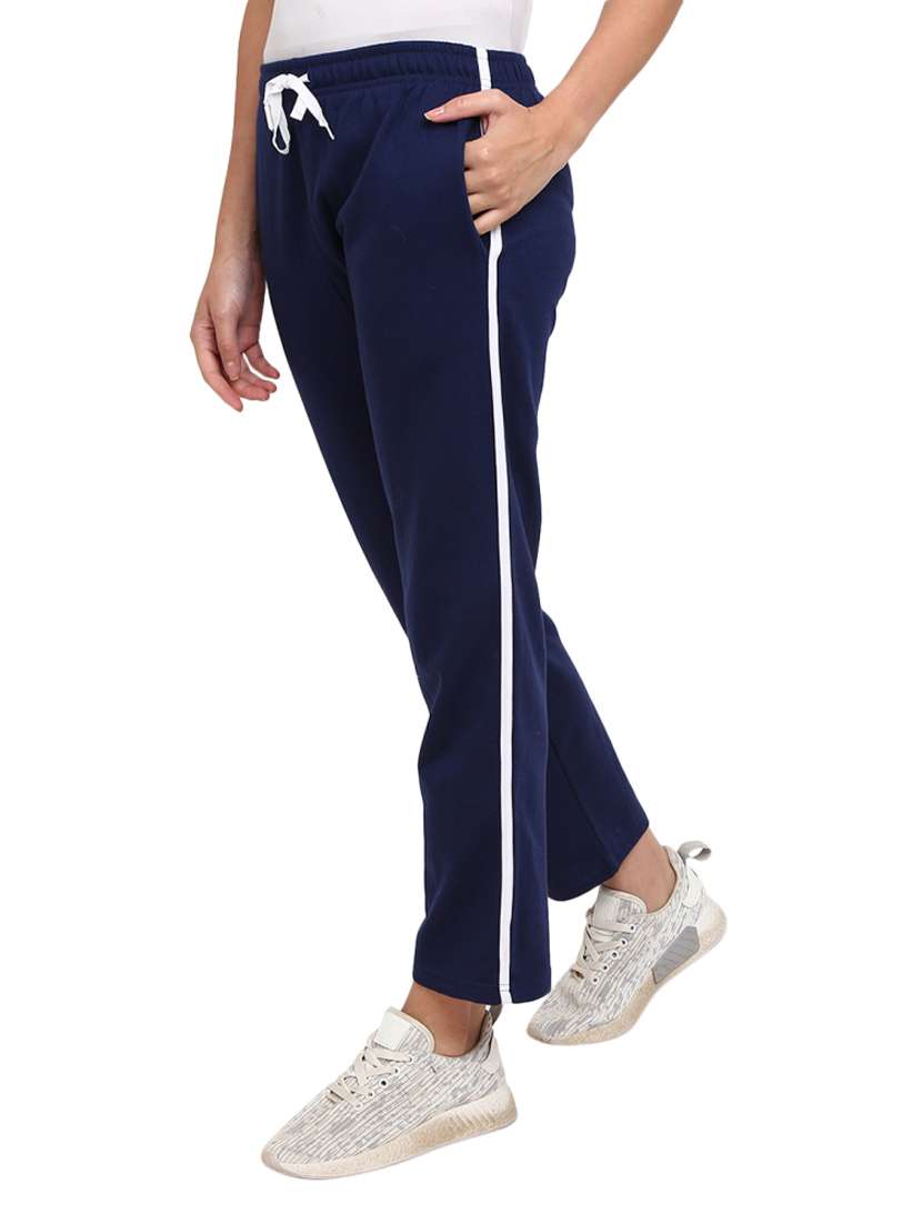 women navy blue side taped track pant - 18870204 -  Standard Image - 1