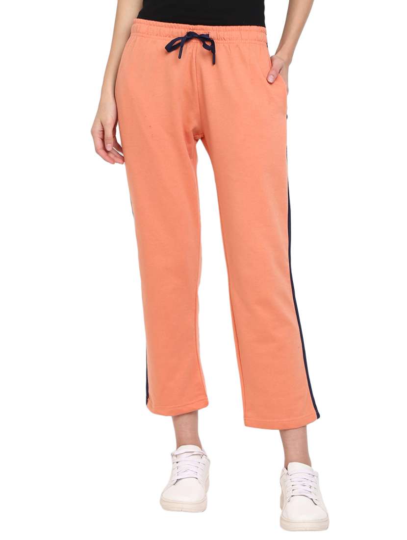women orange side taped track pant