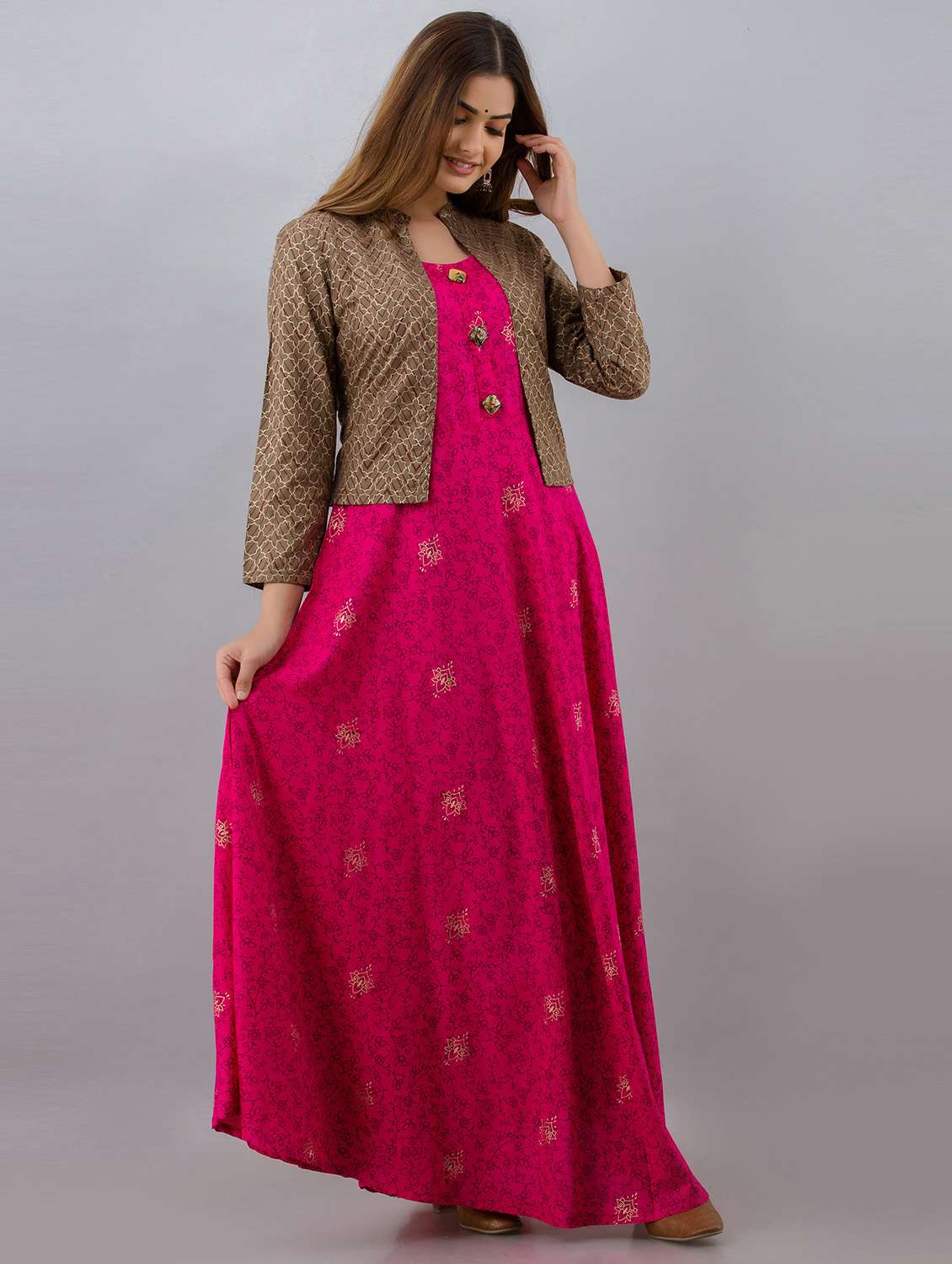pink coloured printed kurta pant set