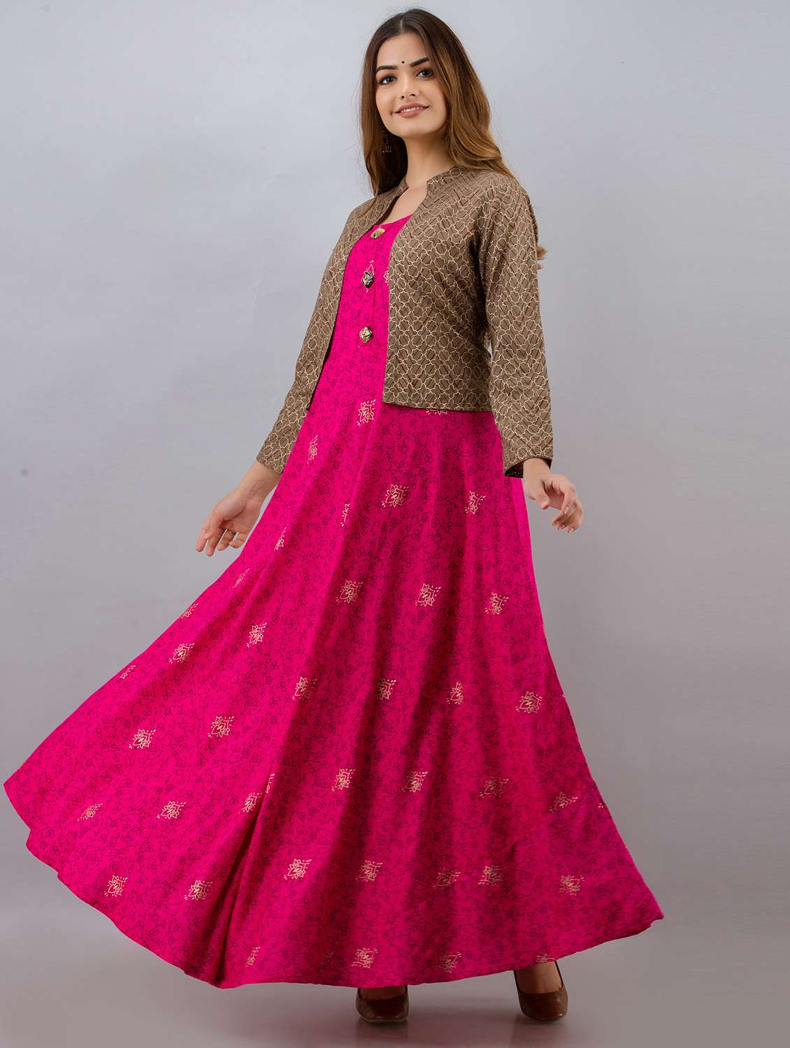 pink coloured printed kurta pant set - 18873615 -  Standard Image - 1