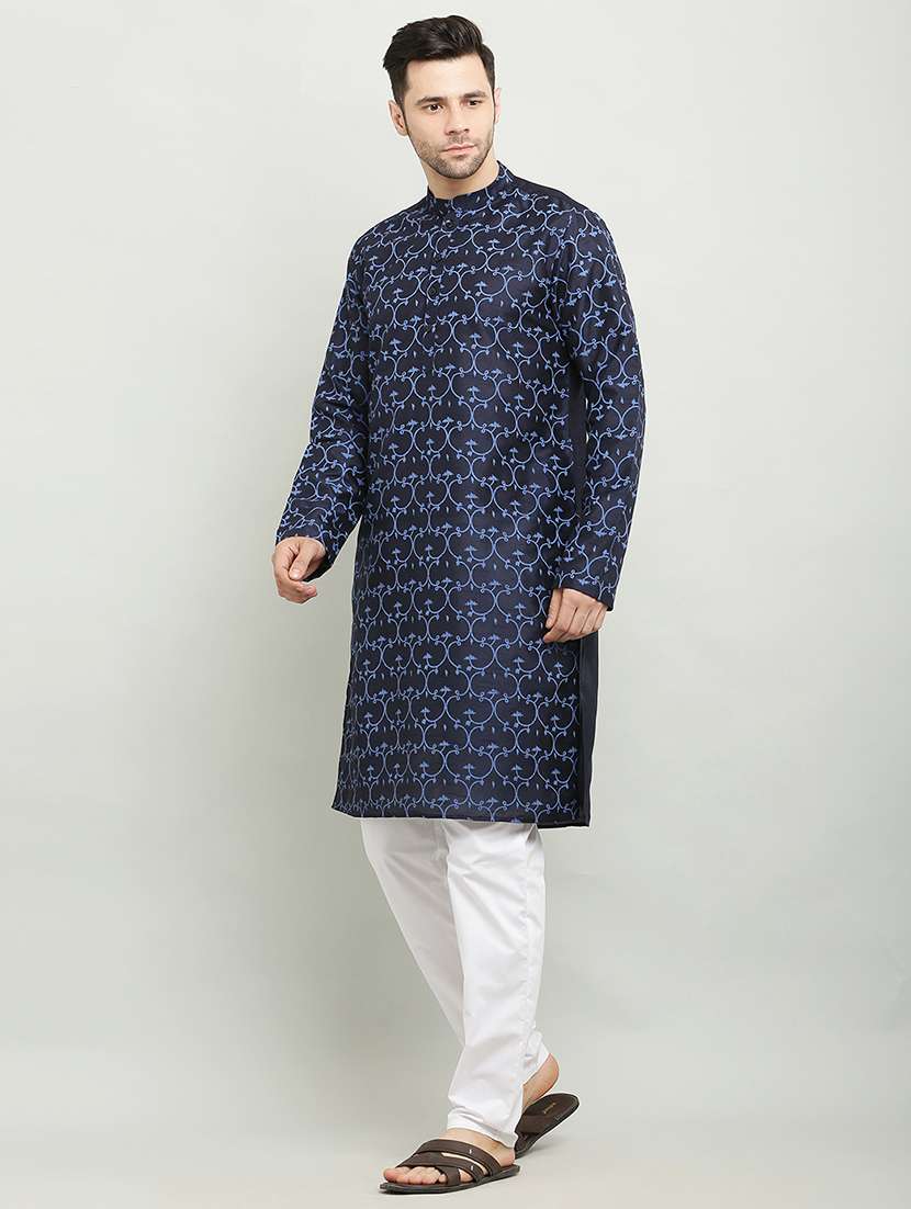 men printed mandarin neck long kurta - 18874781 -  Standard Image - 1