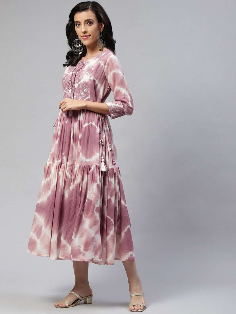 tie and dye tiered ethnic dress - 18875350 - Standard Image - 1