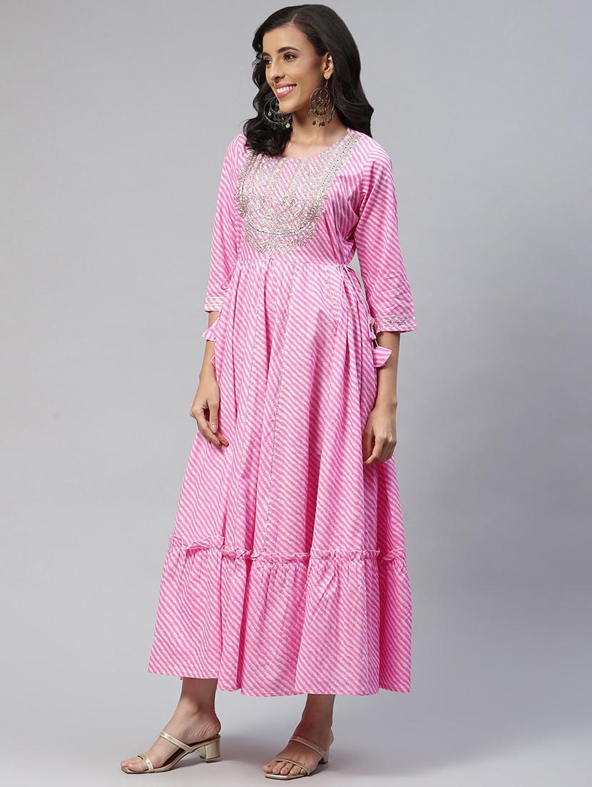 leheriya print tiered ethnic dress - 18875355 - Standard Image - 1