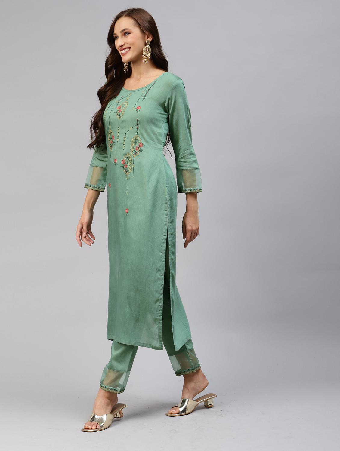 embroidered kurta set with dupatta - 18875419 - Standard Image - 1