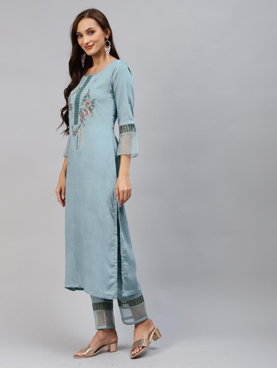 embroidered kurta set with dupatta - 18875423 - Standard Image - 1