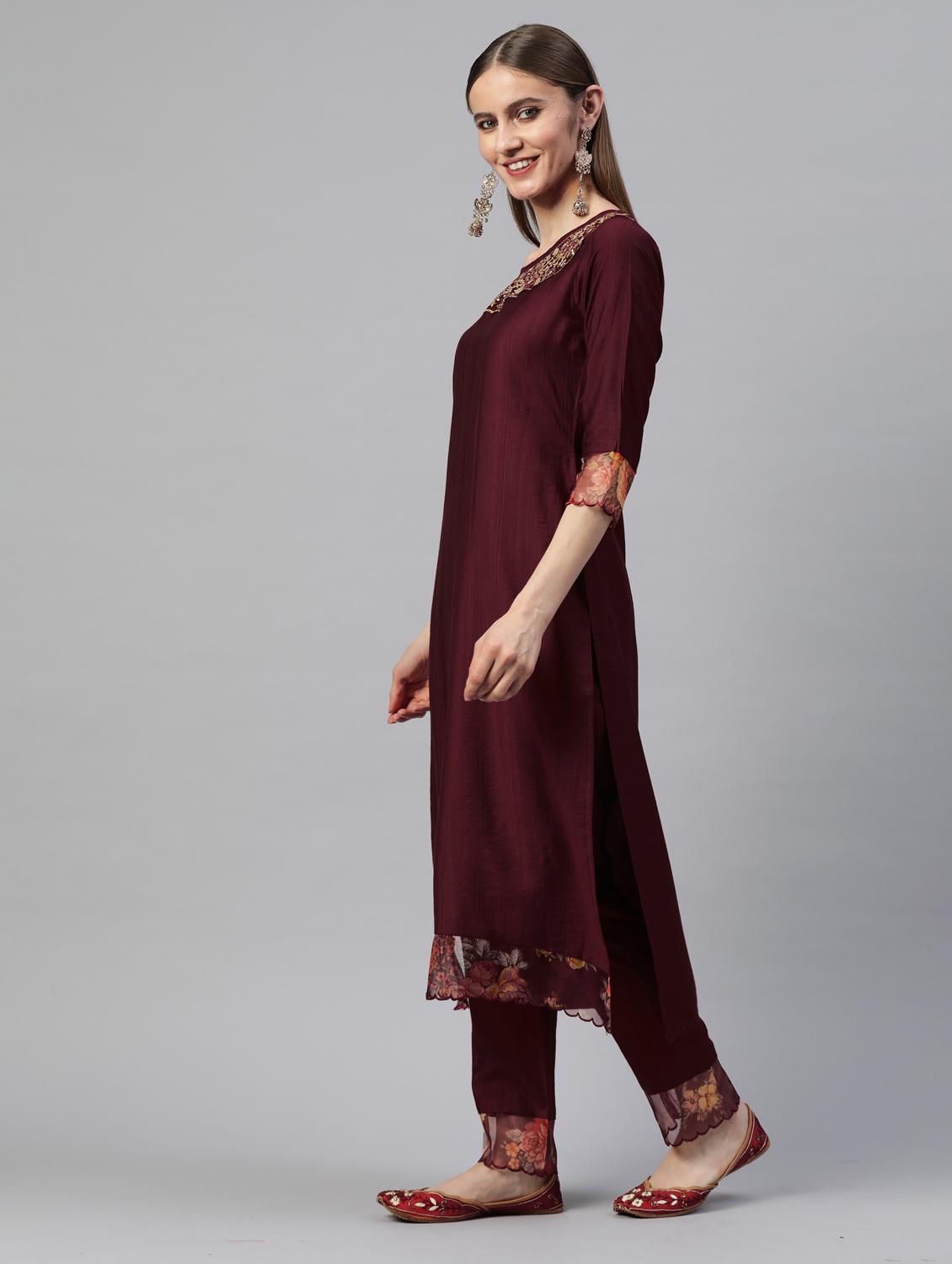 embroidered kurta pant set with dupatta - 18875437 - Standard Image - 1