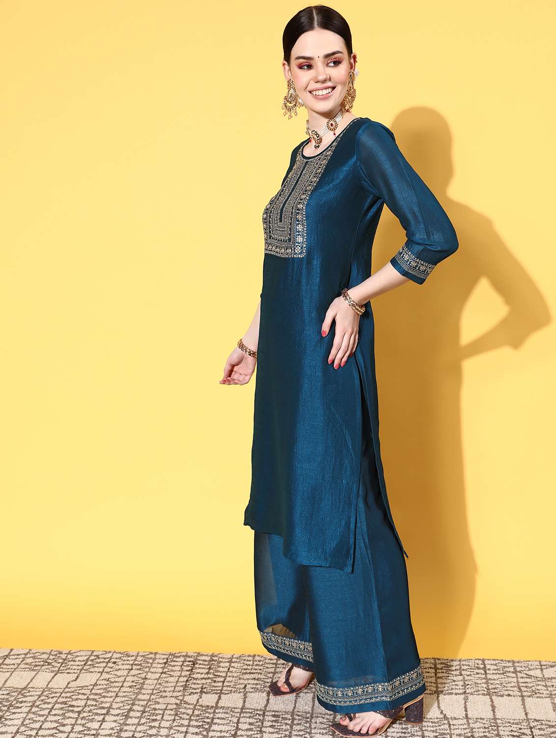 embroidered kurta set with dupatta - 18875443 -  Standard Image - 1