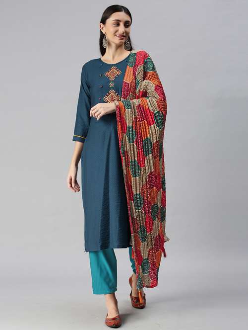 embroidered suit set with dupatta - 18875449 - Standard Image - 0