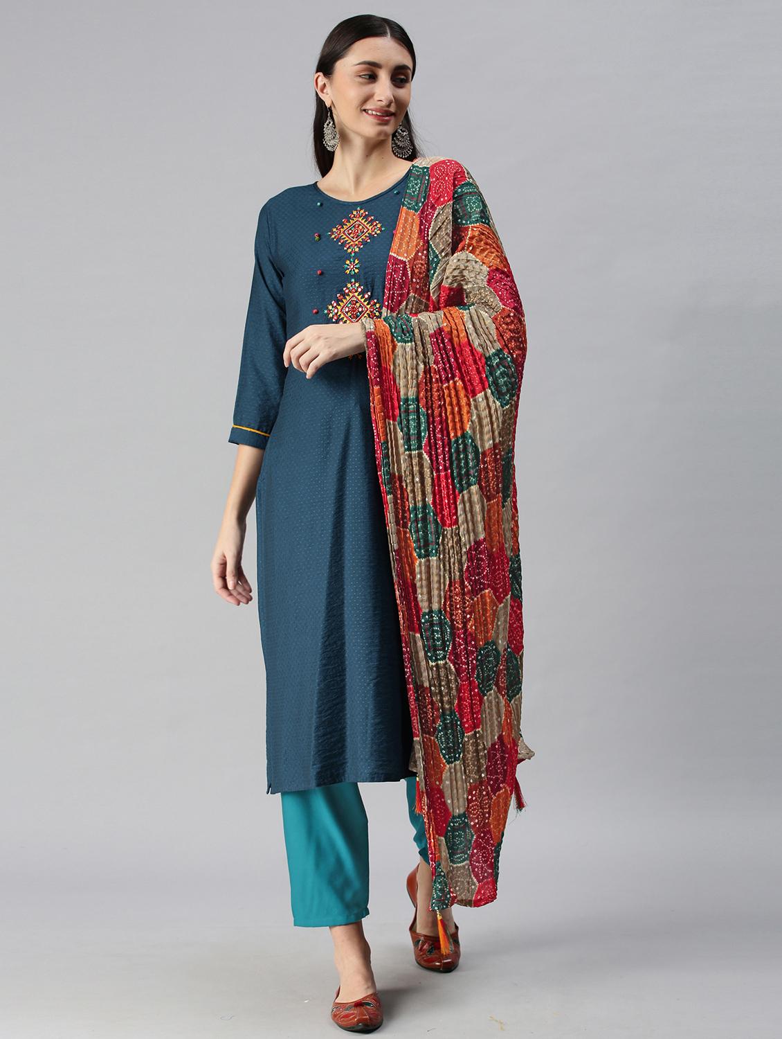 embroidered suit set with dupatta
