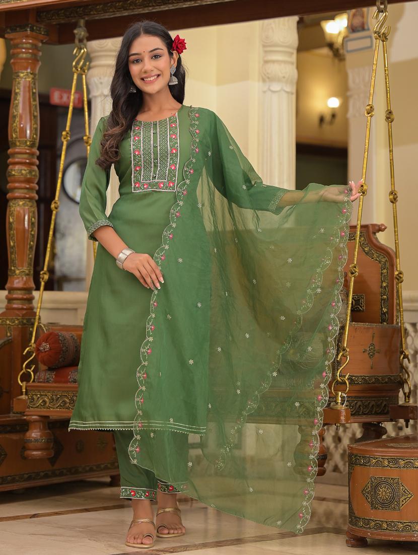 embroidered kurta pant dupatta set - 18875677 -  Standard Image - 1