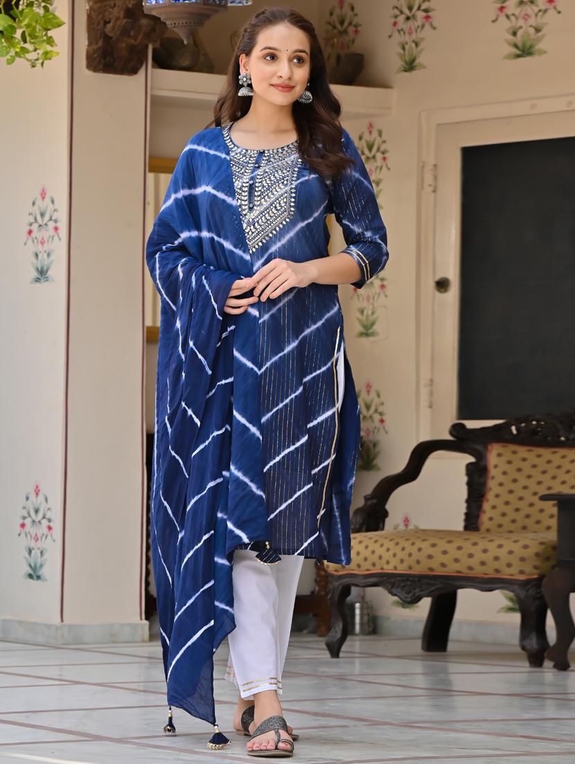 printed kurta pant dupatta set - 18875680 -  Standard Image - 1