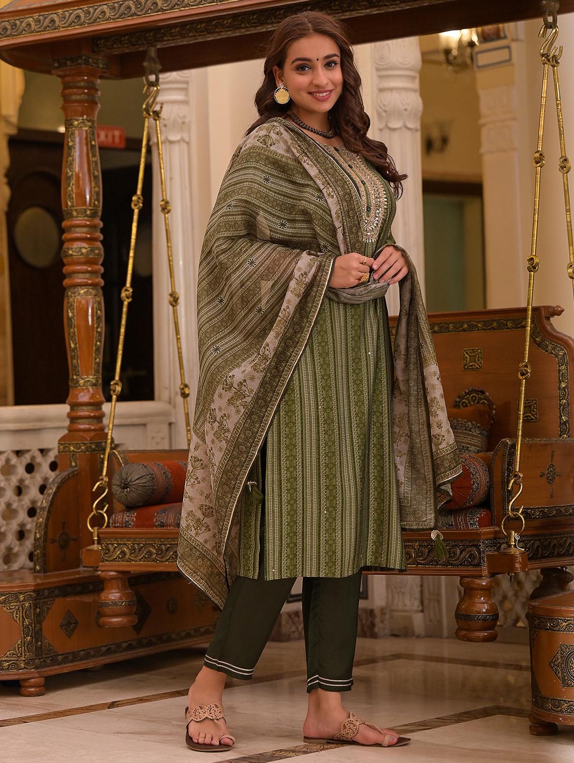 embroidered kurta pant dupatta set - 18875695 -  Standard Image - 1