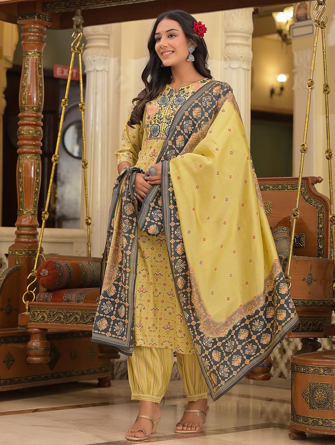 embroidered kurta pant dupatta set - 18875698 - Standard Image - 1