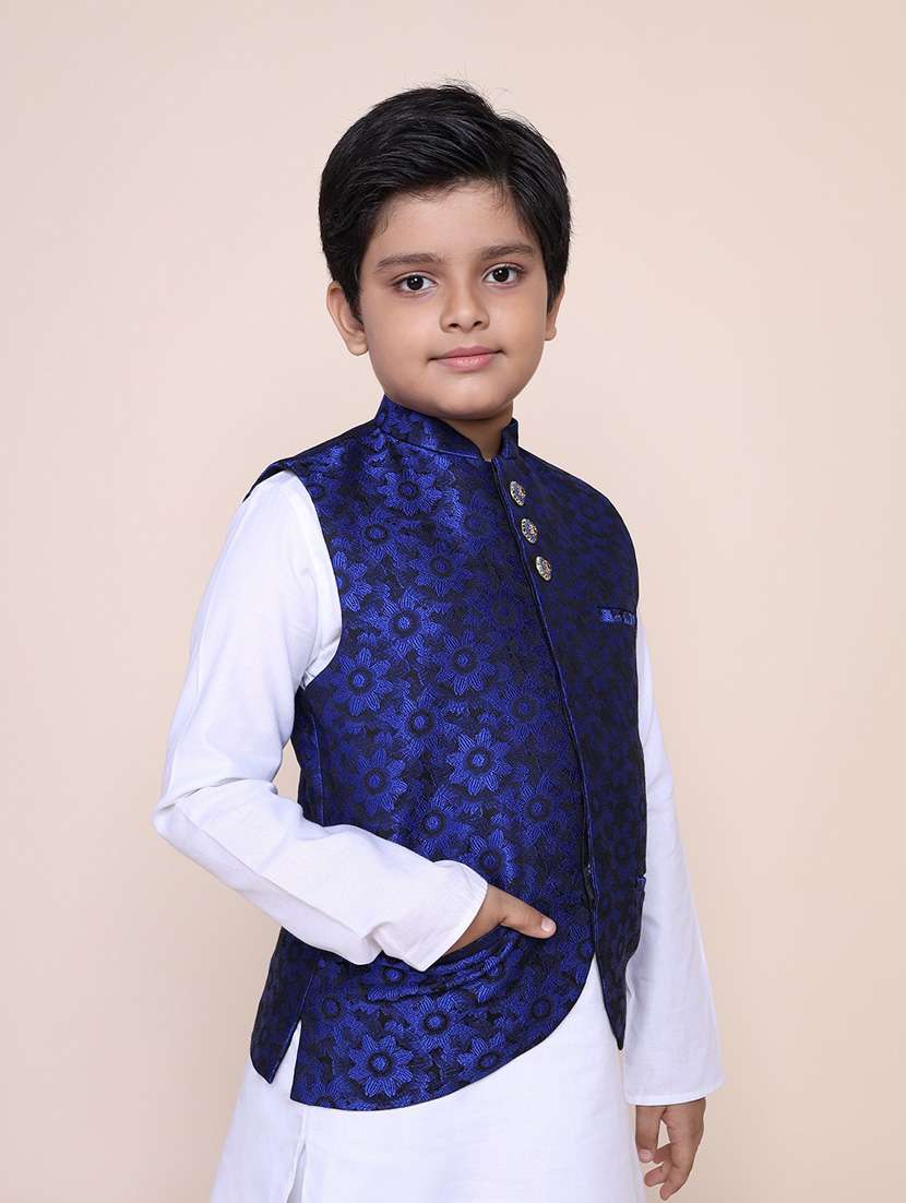 boys mandarin neck printed nehru jacket - 18875916 - Standard Image - 1