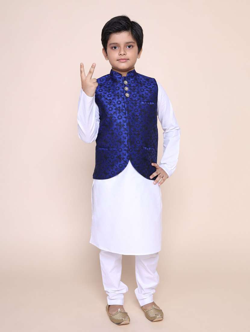 boys mandarin neck printed nehru jacket - 18875916 - Standard Image - 4
