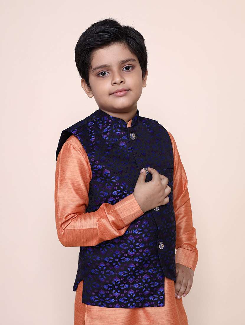 boys mandarin neck printed nehru jacket - 18875919 - Standard Image - 1