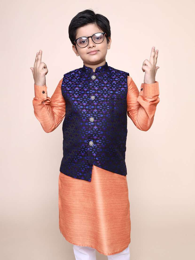 boys mandarin neck printed nehru jacket - 18875919 - Standard Image - 4