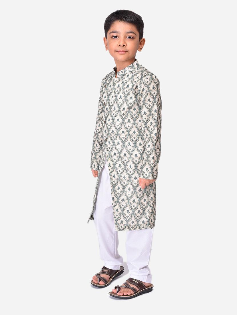 boys mandarin neck printed kurta pyjama set - 18875994 - Standard Image - 1