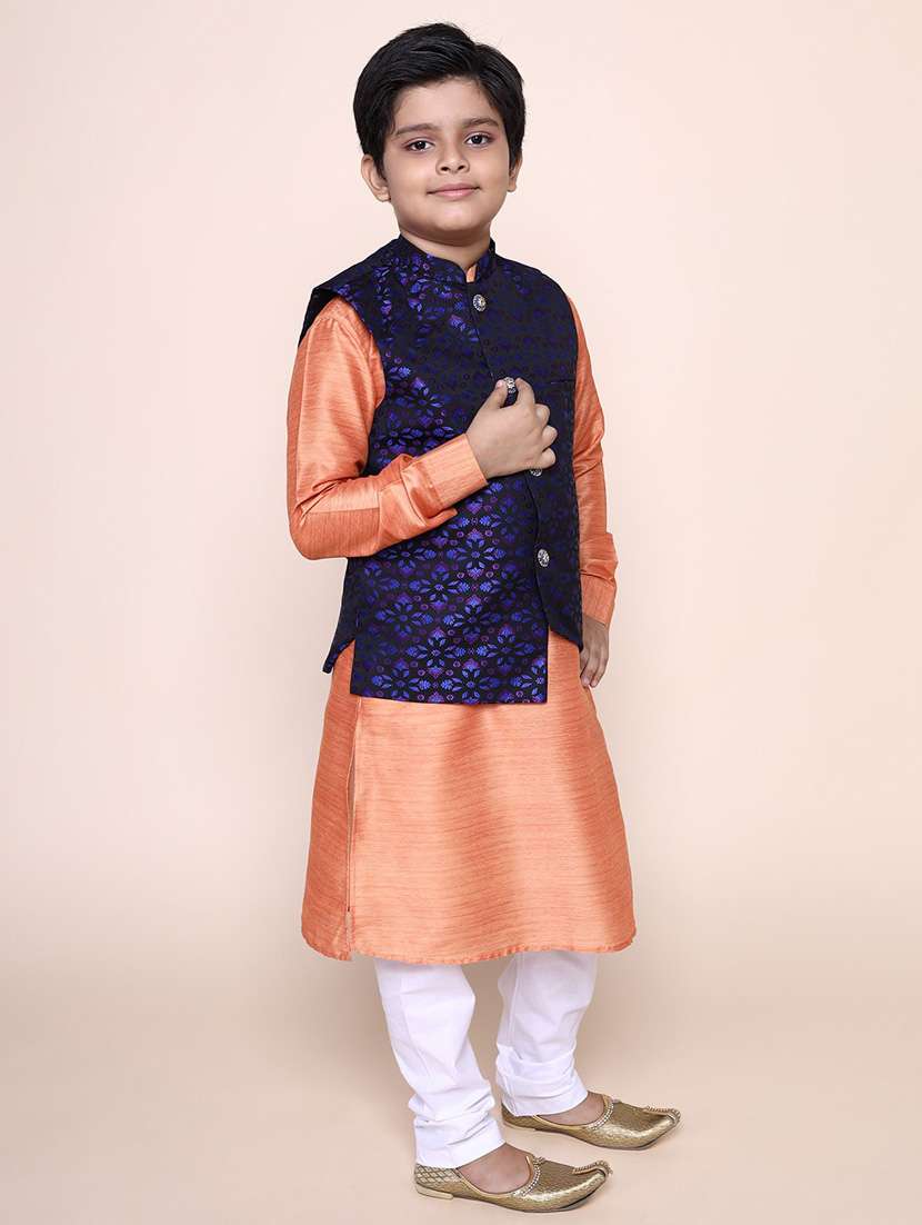 boys mandarin neck solid kurta pyjama set with nehru jacket  - 18876031 -  Standard Image - 1