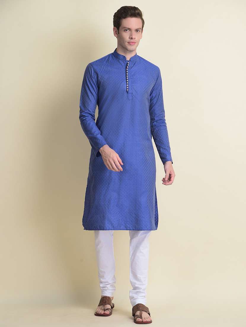 men self design kurta churidar ethnic wear set