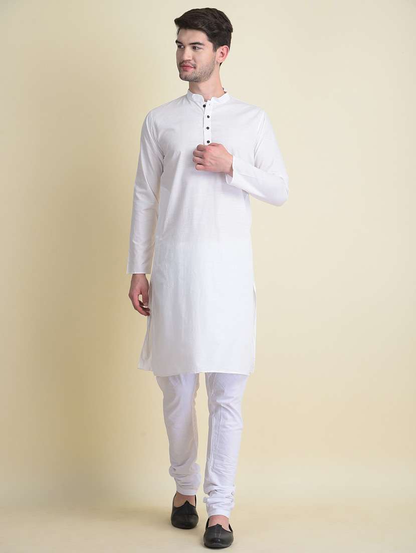 white cotton kurta pyjama with jacket ethnic wear set - 18876060 - Standard Image - 4