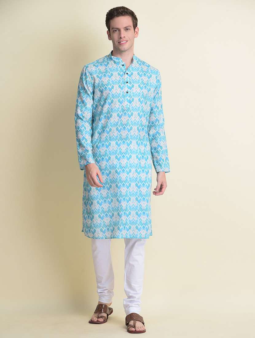 blue cotton kurta pyjama ethnic wear set