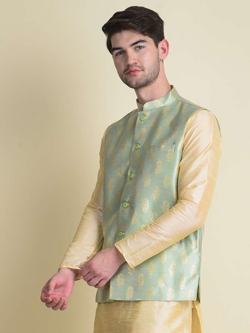 men self design mandarin collar nehru jacket - 18876176 - Standard Image - 1