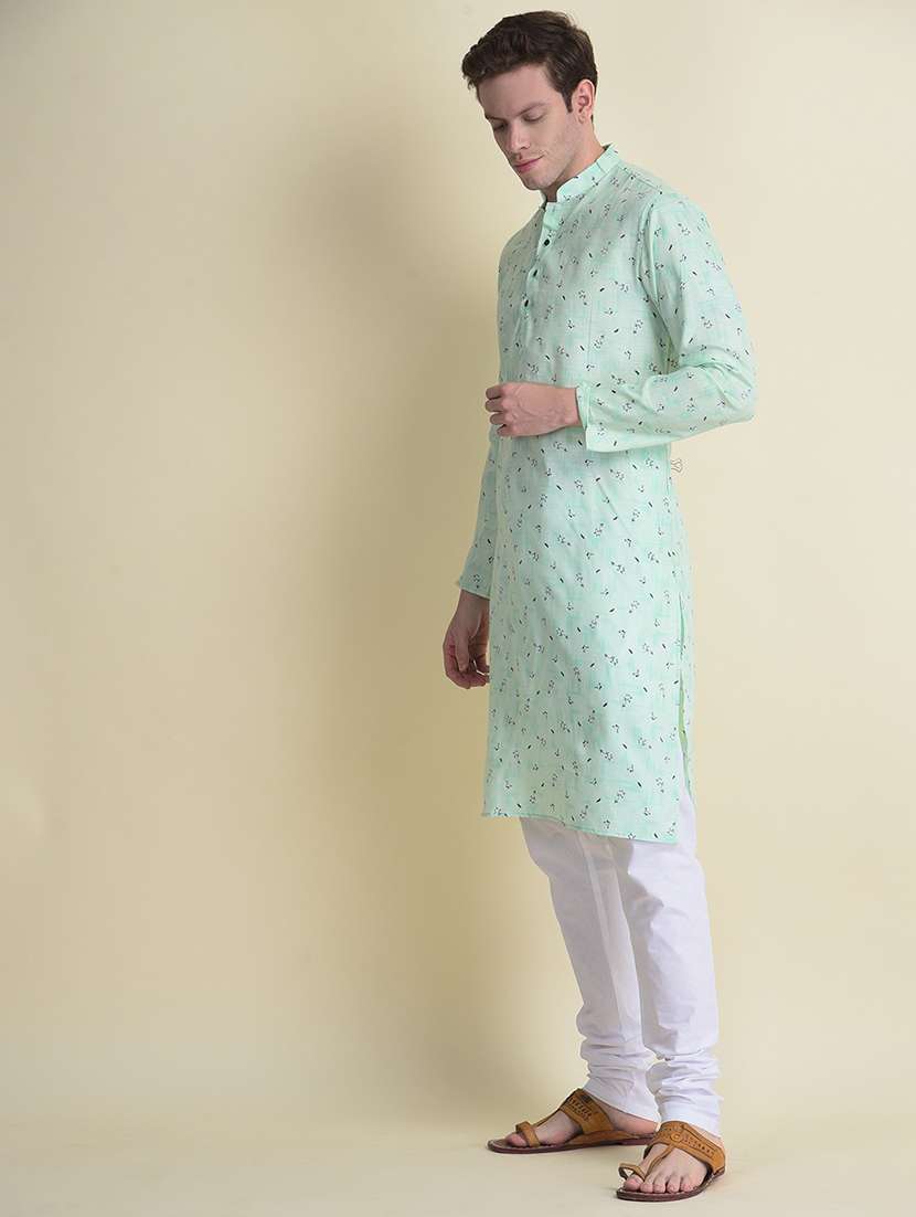 men printed mandarin neck long kurta - 18876266 -  Standard Image - 1