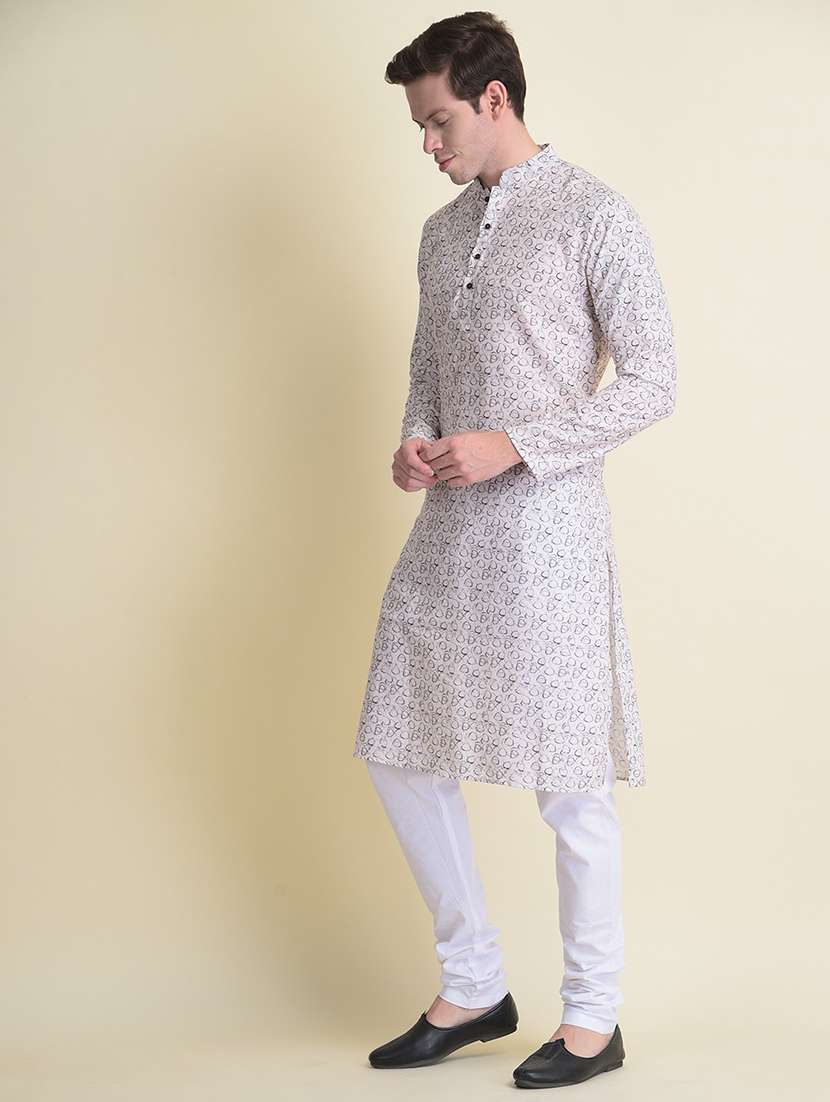 men printed mandarin neck long kurta - 18876293 -  Standard Image - 1