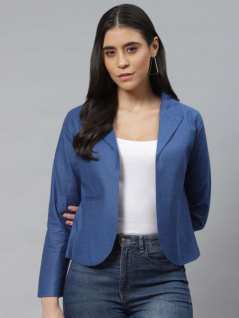blue cotton single breasted blazer