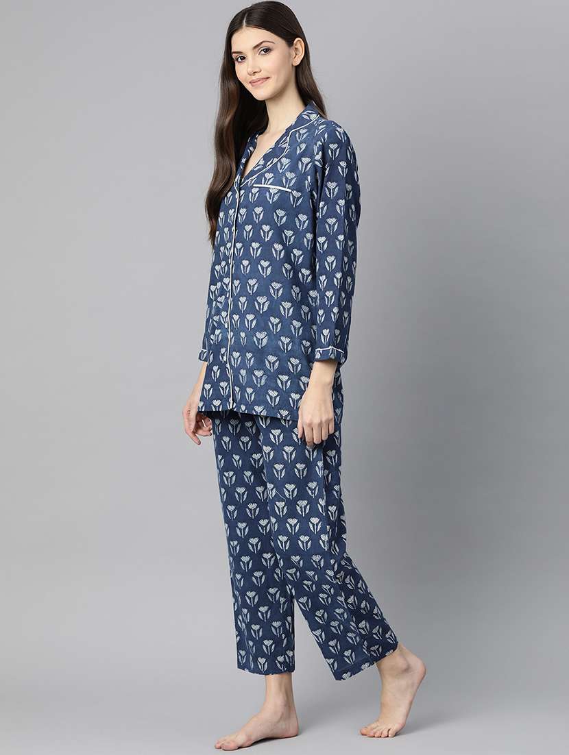blue cotton pyjama nightwear set - 18877432 -  Standard Image - 1