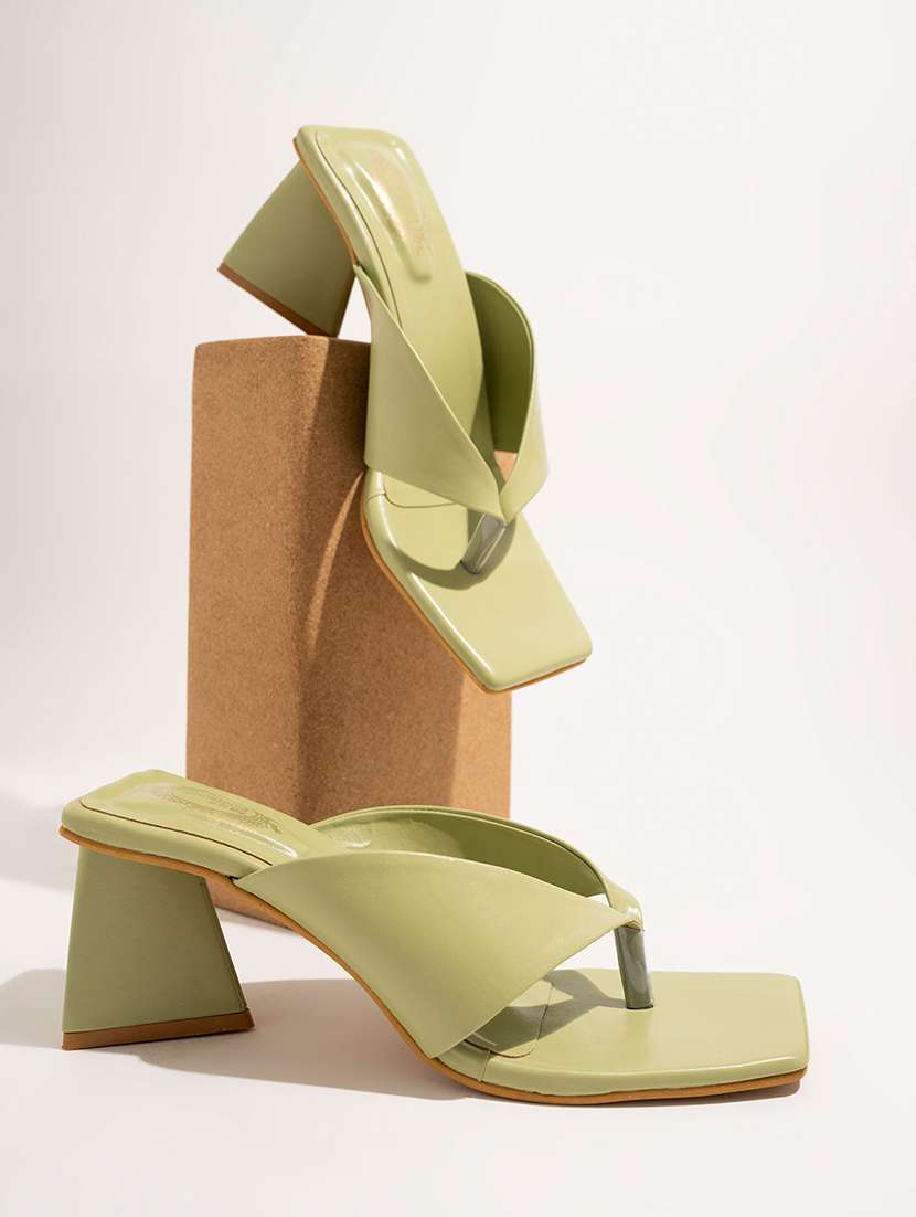 Buy online Green Synthetic Slip On Sandals from heels for Women by