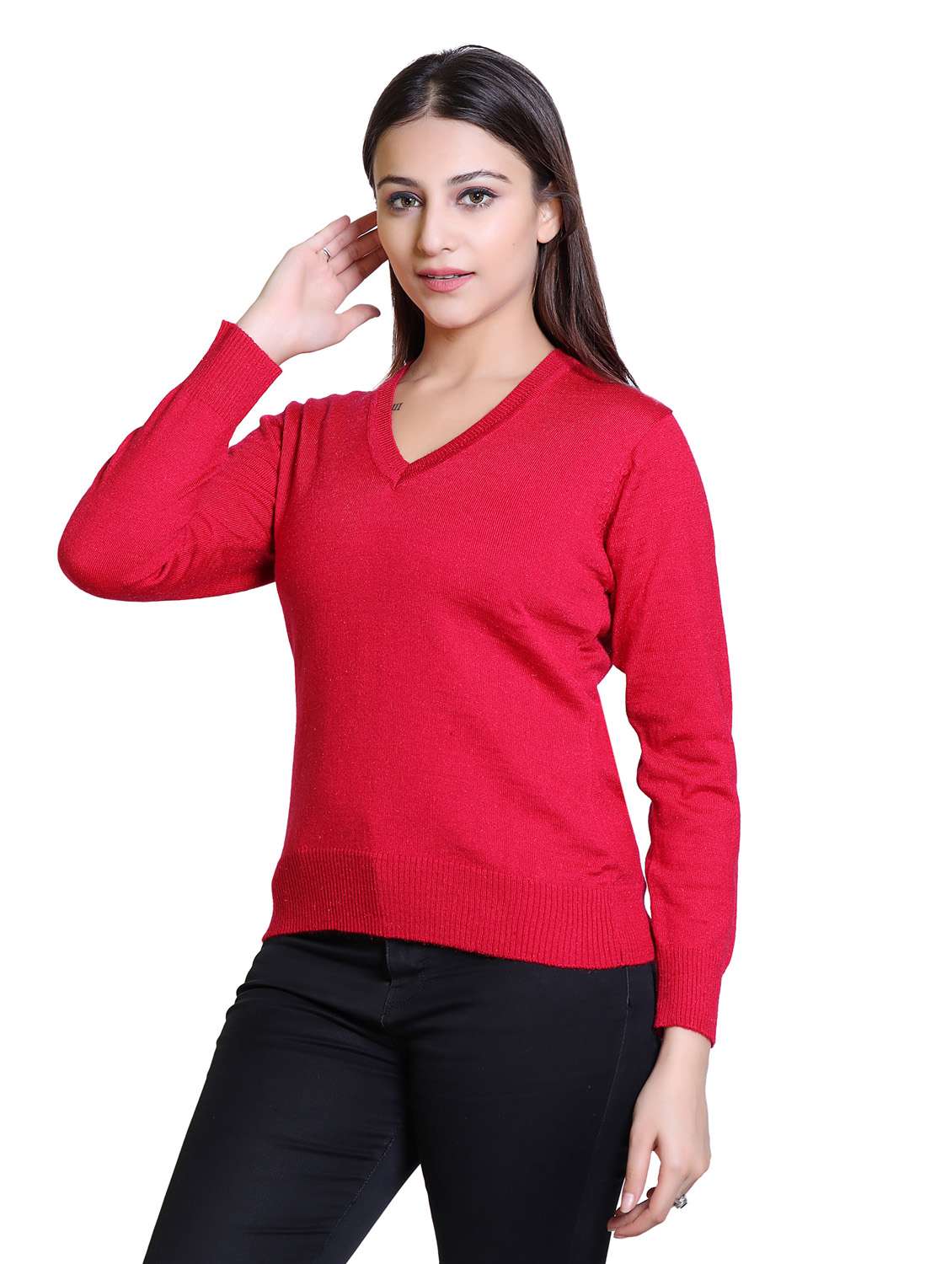 v-neck solid pullover - 18878021 - Standard Image - 1