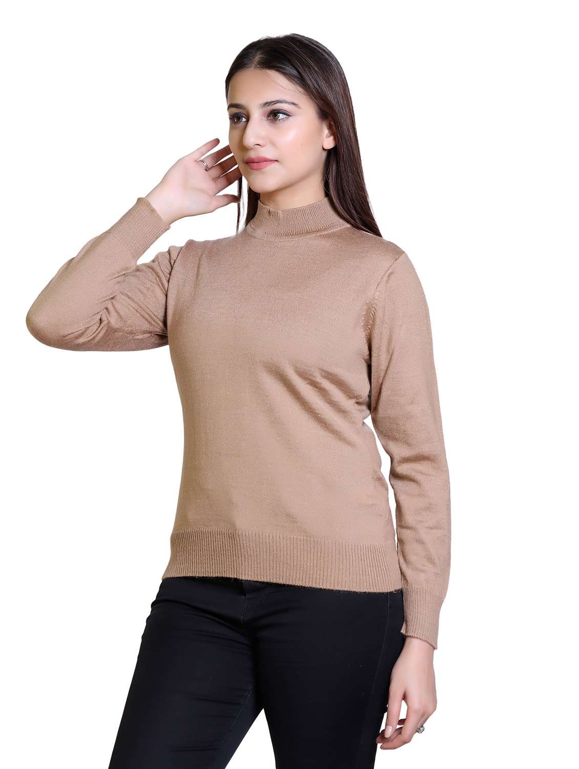 high neck solid pullover - 18878026 - Standard Image - 1