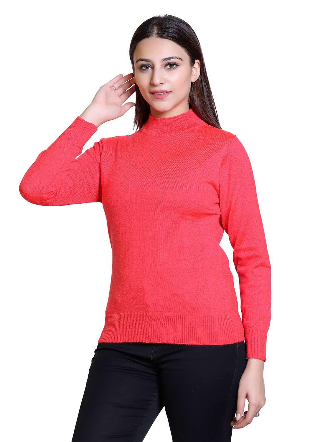 high neck solid pullover - 18878027 - Standard Image - 1